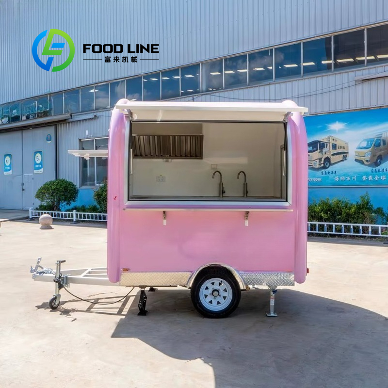 Commercial Kitchen Trailer - カスタムメイドのヴィンテージピンクミニフードトレーラー、業務用モバイルストリートキッチン、ピザや軽食の屋外ケータリング用調理器具付き