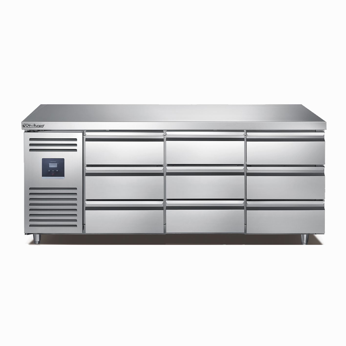 Refrigerated Display Case - 調整可能なステンレス製ワークベンチ冷蔵庫、6/9段引き出し、直冷式アンダーカウンターキッチン冷凍庫、バーディスプレイケース用