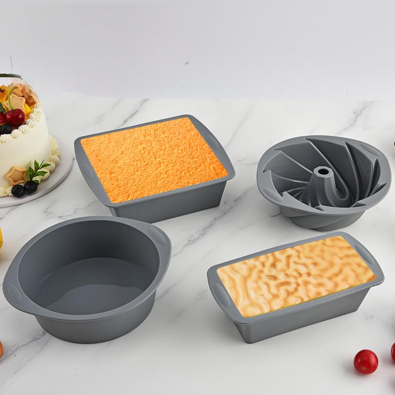 Commercial Kitchen Cooking - シリコン製スクエア4個型ケーキパン、ノンスティックブラウニー型、滑り止めハンドル付き、オーブンとエアフライヤーで安全なベーキングに
