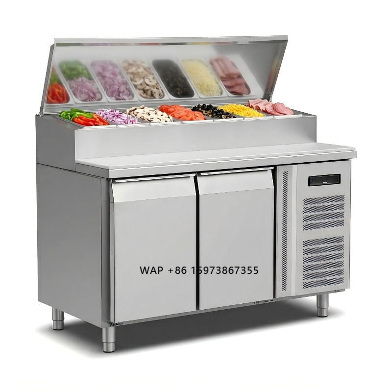 Commercial Kitchen Refrigerator - OEMカウンター冷蔵庫 サンドイッチ調理用 2ドア ステンレス製 ピザ調理台 冷蔵庫
