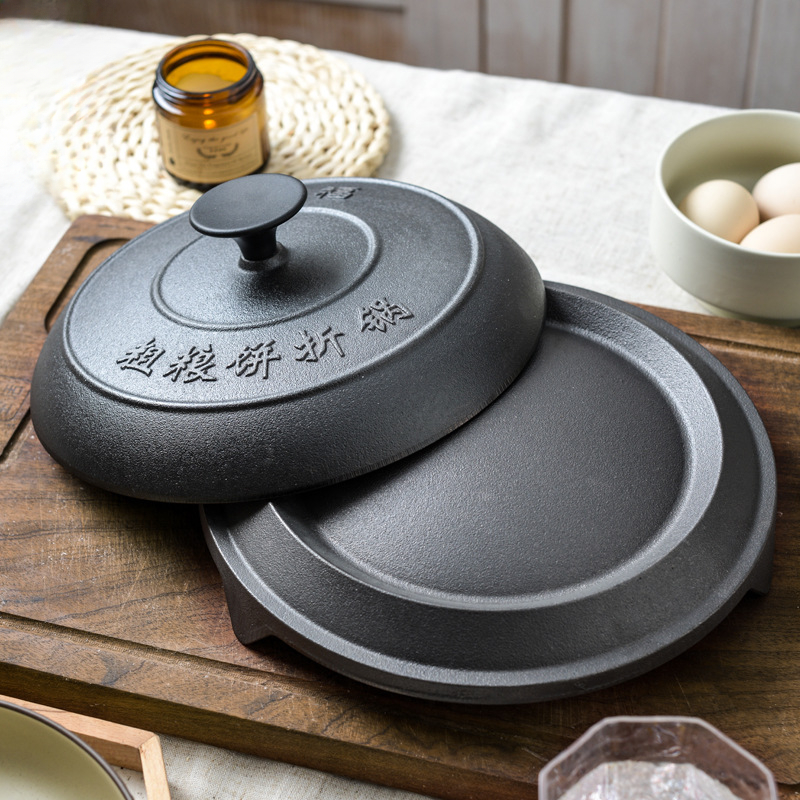 Induction Cooker Commercial - 業務用鋳鉄グリドル、ノンスティック加工、パンケーキ・クレープメーカー、両手ハンドル付き、フラットブレッド調理用フライパン