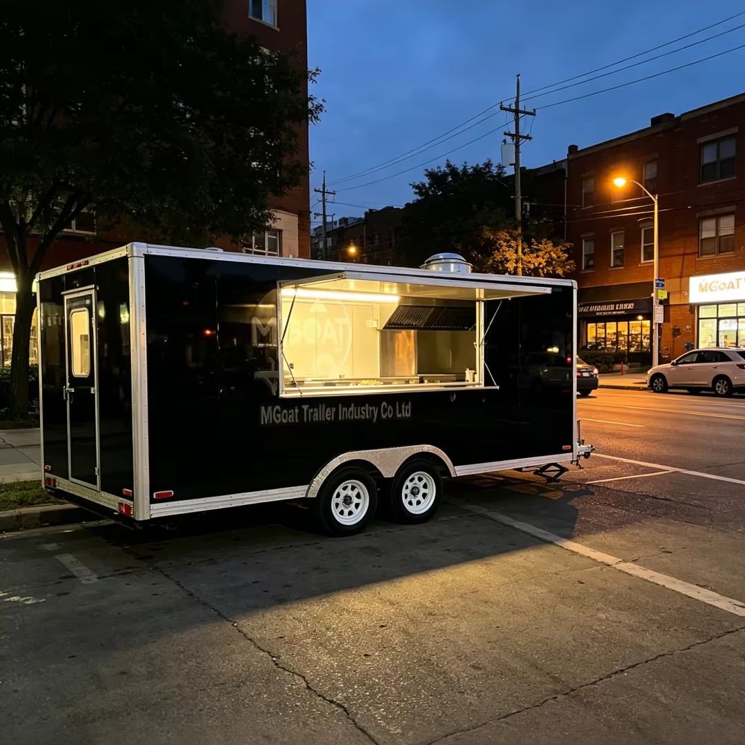 Commercial Kitchen Trailer - 黒色の2軸商用フードトラック、移動式キッチン、ファストフード屋台販売用、フルキッチン設備付き