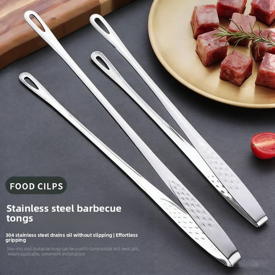Commercial Kitchen Cooking - ステンレス鋼キッチントングノンスリップ耐熱バーベキューグリルツールステーキシーフードビュッフェサラダ食品提供調理器具