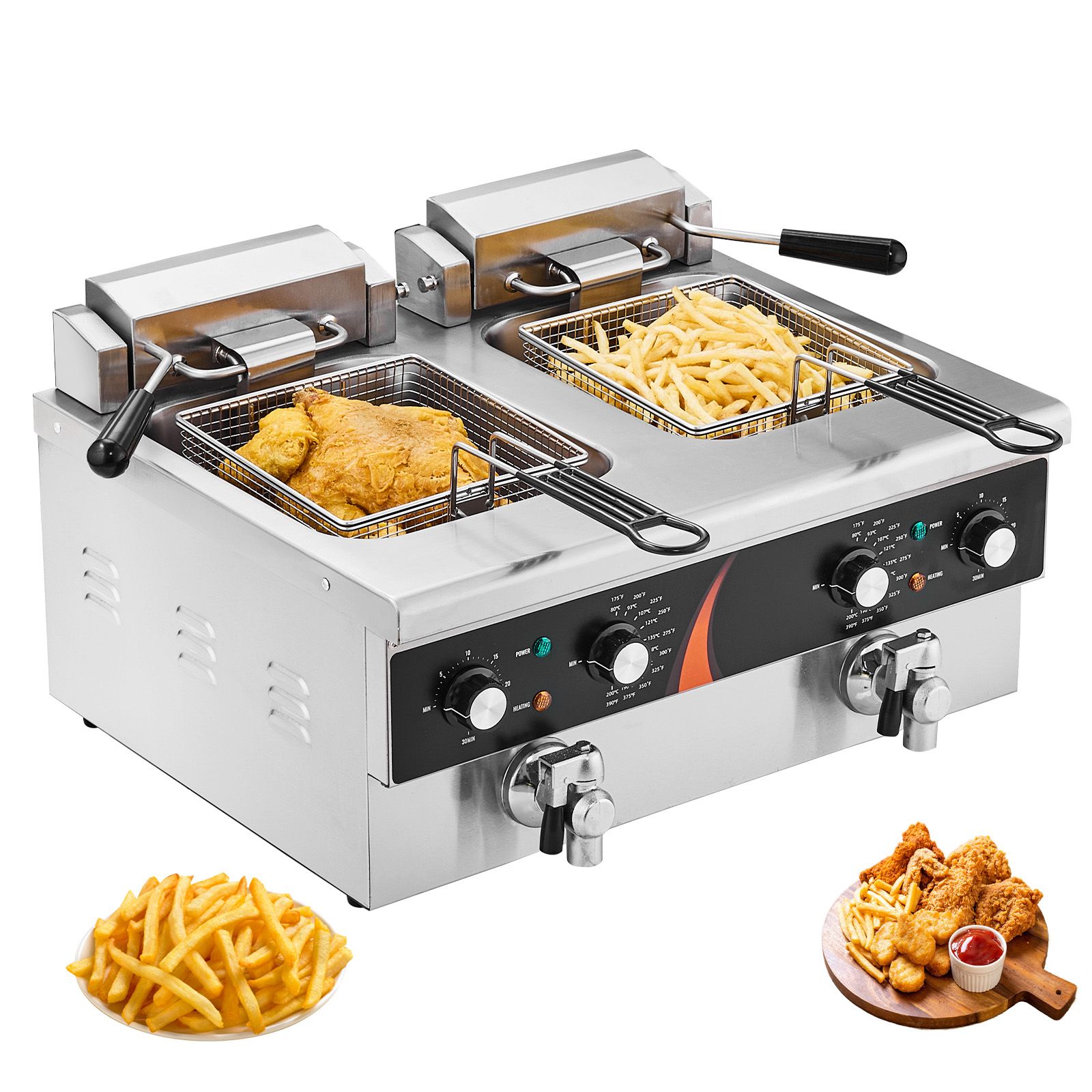 Commercial Kitchen Use - 業務用電気フライヤー 3500W、デュアルタンク式卓上フライヤー、2 x 9Qt / 8.5L