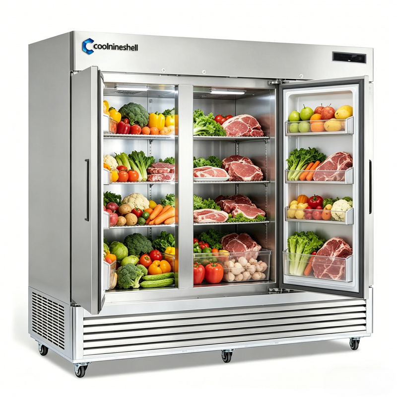 カスタム82幅業務用冷蔵庫3ドア50立方フィートステンレス鋼 - Refrigerated Display Case のレビューと価格
