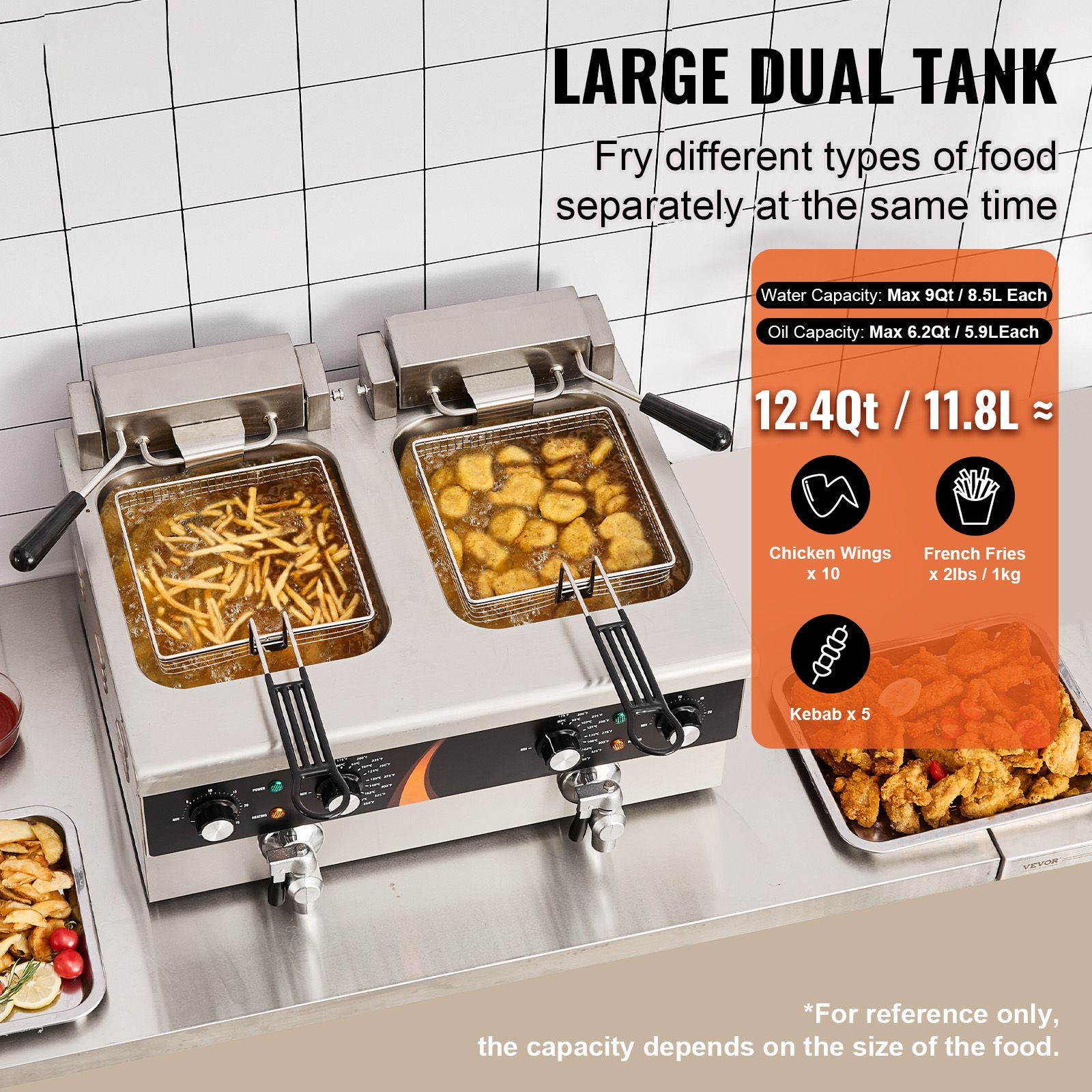 業務用電気フライヤー 3500W、デュアルタンク式卓上フライ - Commercial Kitchen Use のレビューと価格